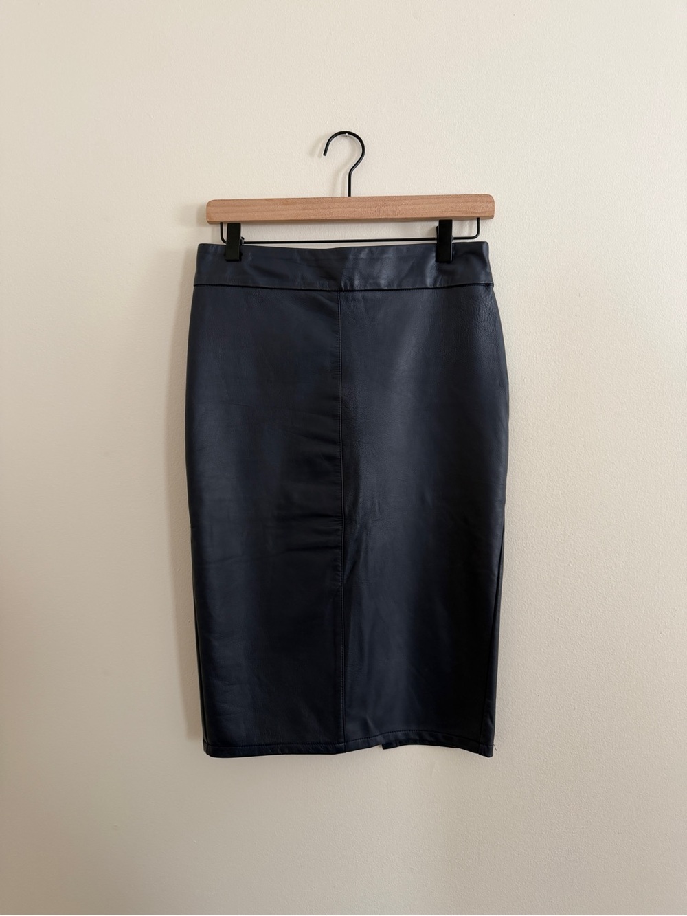 Classic Navy Leather Pencil Skirt